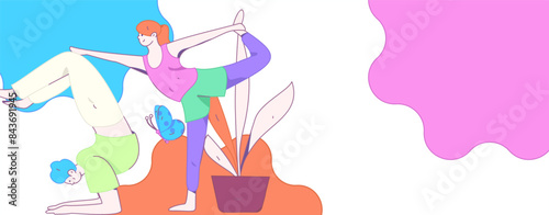 Practicing yoga, physical and mental health, flat vector character concept, operation hand drawn illustration
