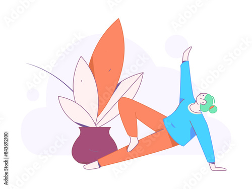 Practicing yoga, physical and mental health, flat vector character concept, operation hand drawn illustration
