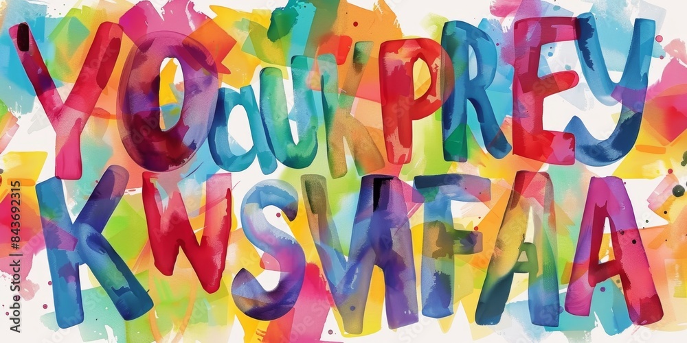 Fototapeta premium Vibrant Watercolor Collage: Creative Alphabet Artwork Captivating Kids' Imagination in 4K HD Wallpaper