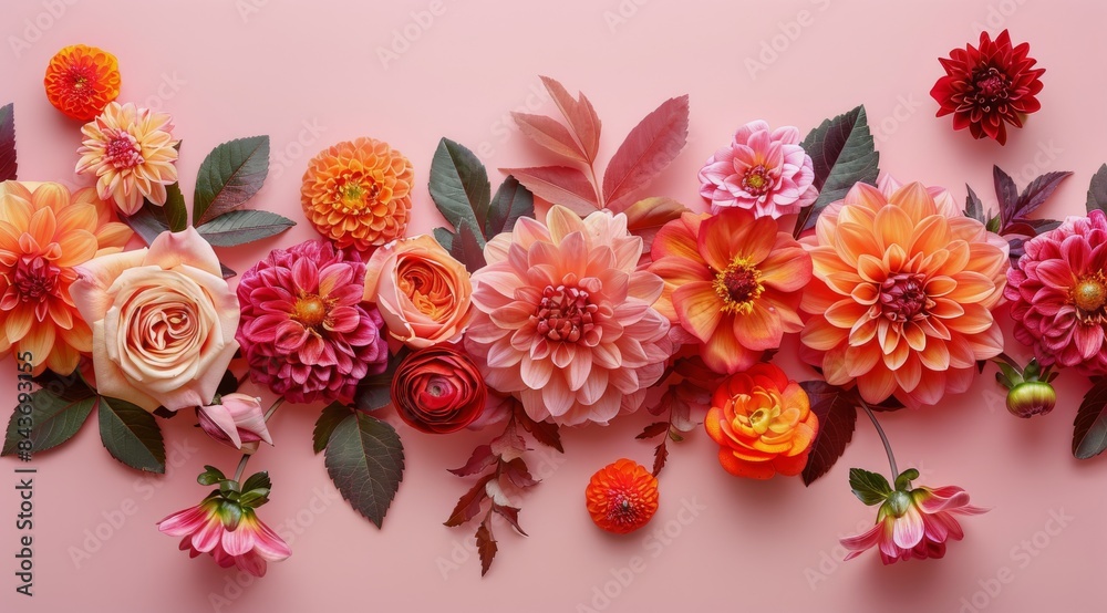 Pink and Orange Floral Arrangement on a Light Pink Background