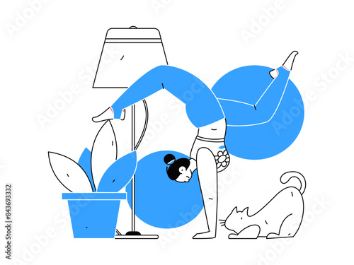 Practicing yoga, physical and mental health, flat vector character concept, operation hand drawn illustration
