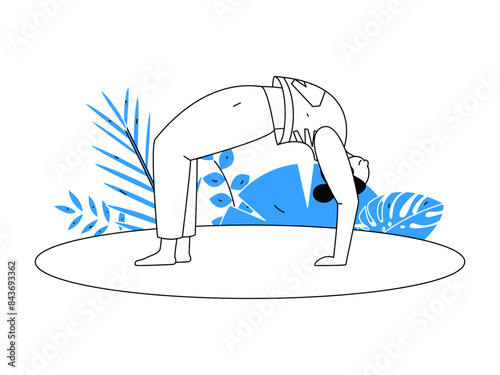 Practicing yoga, physical and mental health, flat vector character concept, operation hand drawn illustration
