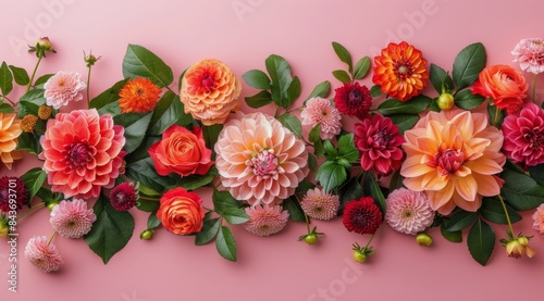 Pink and Orange Floral Arrangement on a Light Pink Background