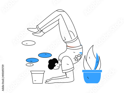 Practicing yoga, physical and mental health, flat vector character concept, operation hand drawn illustration
