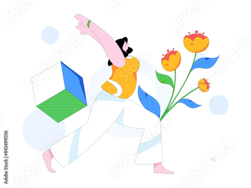 Practicing yoga, physical and mental health, flat vector character concept, operation hand drawn illustration
