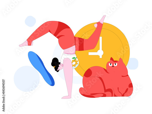 Practicing yoga, physical and mental health, flat vector character concept, operation hand drawn illustration
