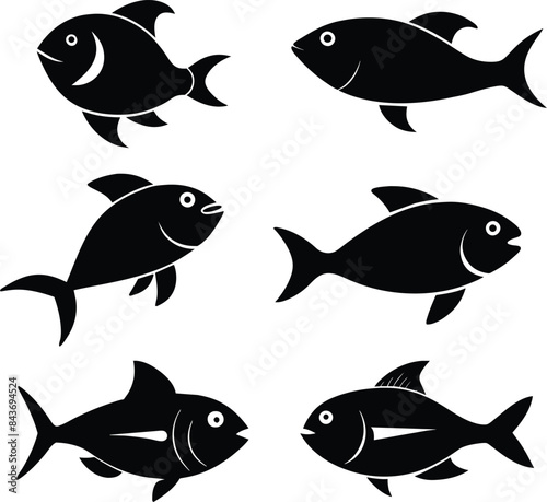 Set of black fish icon black silhouette fisheries vector