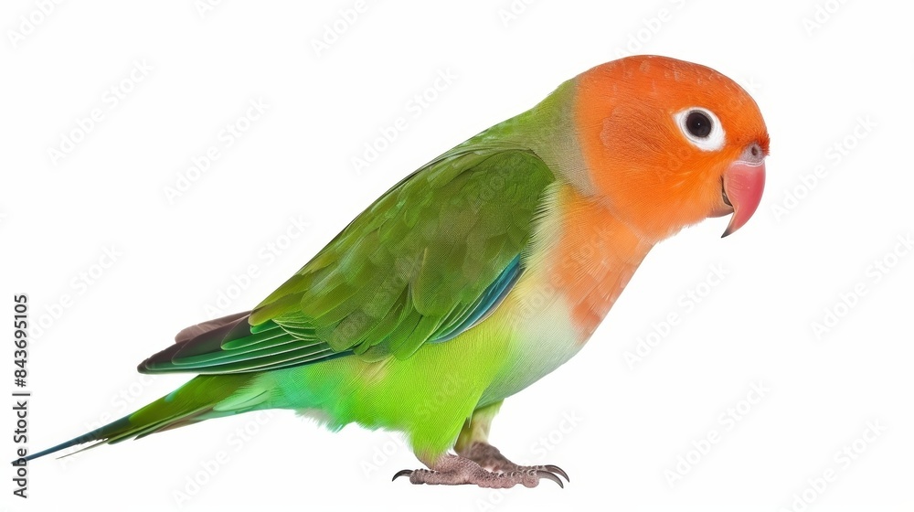 Vibrant fischer's lovebird elegantly gazes to the right in a studio setting with a white backdrop, ideal for wildlife and nature themed projects Vibrant fischer's lovebird elegantly gazes to the right in a studio setting with a white backdrop, ideal for wildlife and nature themed projects