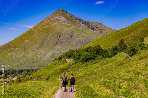 Hikers walking on the West Highland Way, Tyndrum, Scotland. Long distance hiking trail. 
