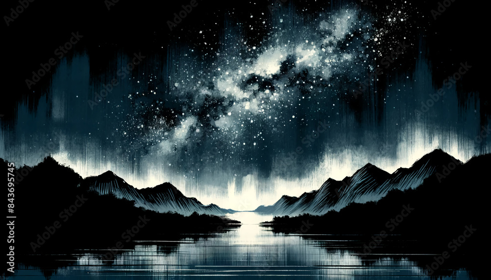 Naklejka premium Milky Way Over Serene Mountain Lake