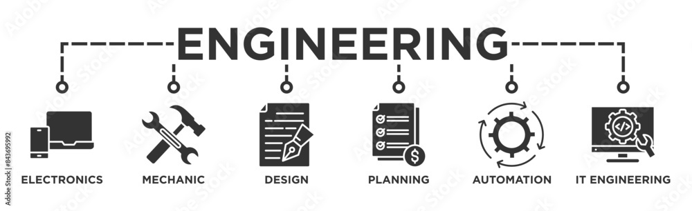 Engineering banner web icon illustration concept with icon of electronics, mechanic, design, planning, automation and it engineering