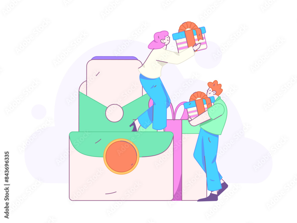 Use red envelopes to attract new customers and promote activity. Flat vector character concept illustration
Use red envelopes to attract new customers and promote activity. Flat vector character concept illustration