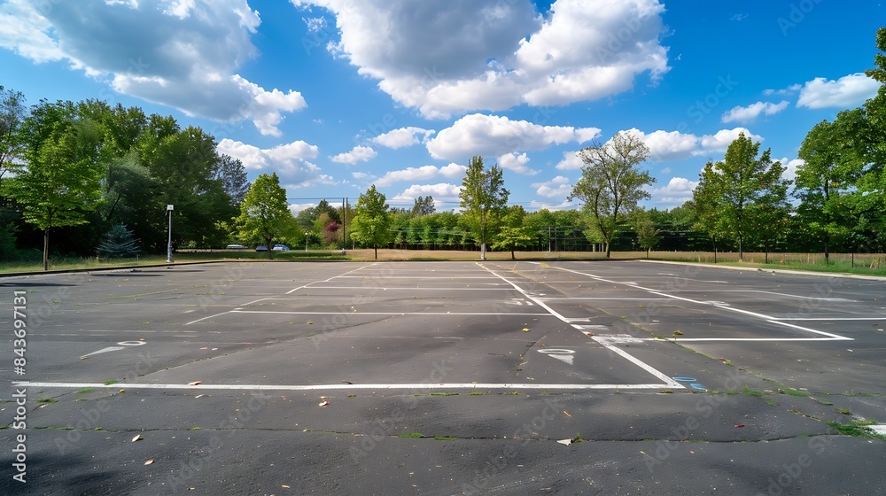 Fototapeta premium Empty parkining spaces at a park and ride facility on a sunny summer day : Generative AI