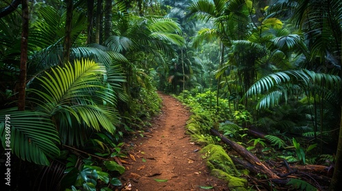 Beautiful jungle path through the El Yunque national forest in Puerto Rico