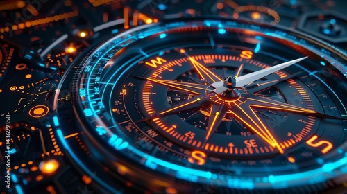 Wallpaper Mural digital compass business A modern and intricate compass with neon blue and orange lights Torontodigital.ca