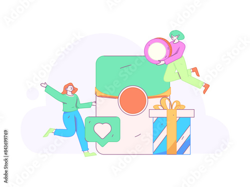 Use red envelopes to attract new customers and promote activity. Flat vector character concept illustration

