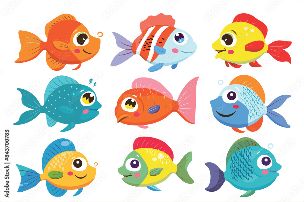 Set of cartoon cute sea animals isolated in white background, Cute sea life creatures cartoon animals with fish octopus jellyfish isolated vector illustration. set of cute happy fish Characters. Set of cartoon cute sea animals isolated in white background, Cute sea life creatures cartoon animals with fish octopus jellyfish isolated vector illustration. set of cute happy fish Characters.