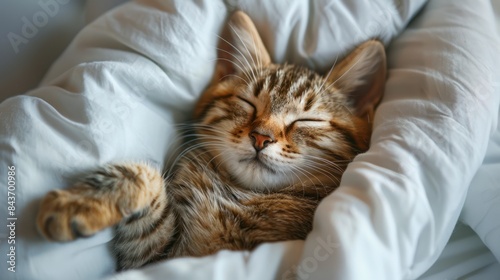 A Tabby Kittens Sweet Dream in a Cozy Blanket. Generative AI