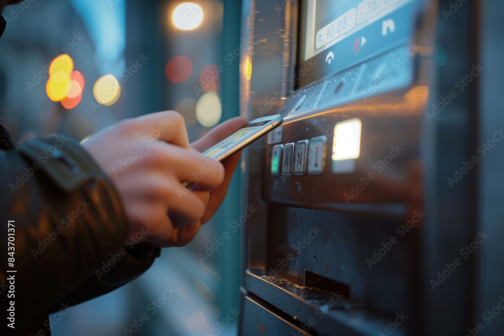 Ticket Machine Using Modern close-up photo of hand using ticket machine. Detailed shot of ...