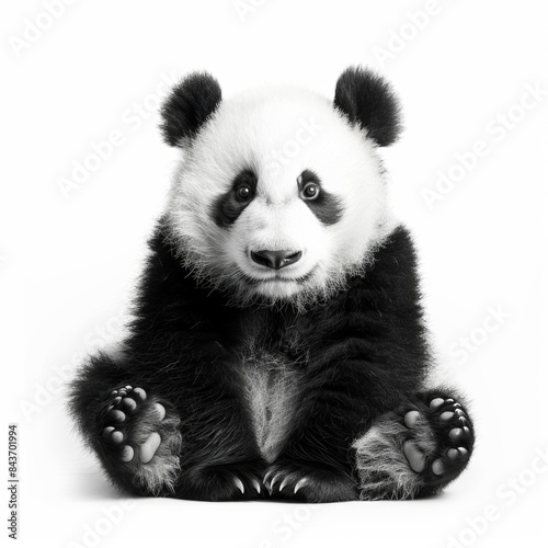 Full body of a cute panda over white background.