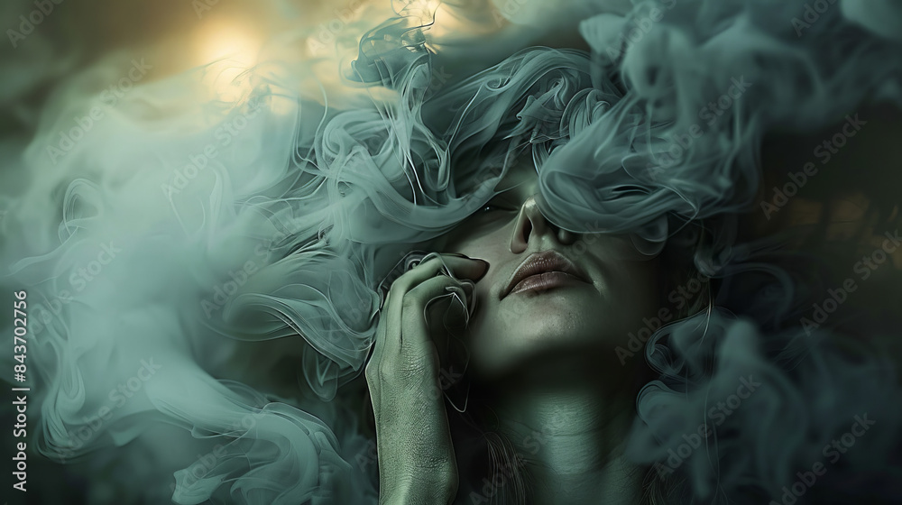 Mental Health Concept with Woman in Smoke