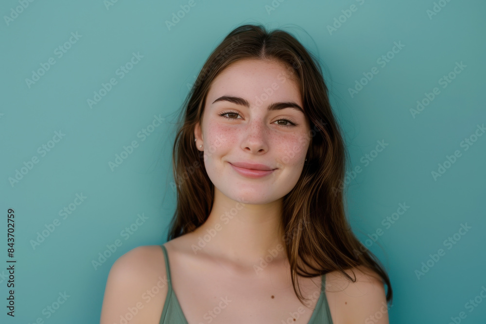A close up portrait of a young woman with a subtle smile A close up portrait of a young woman with a subtle smile