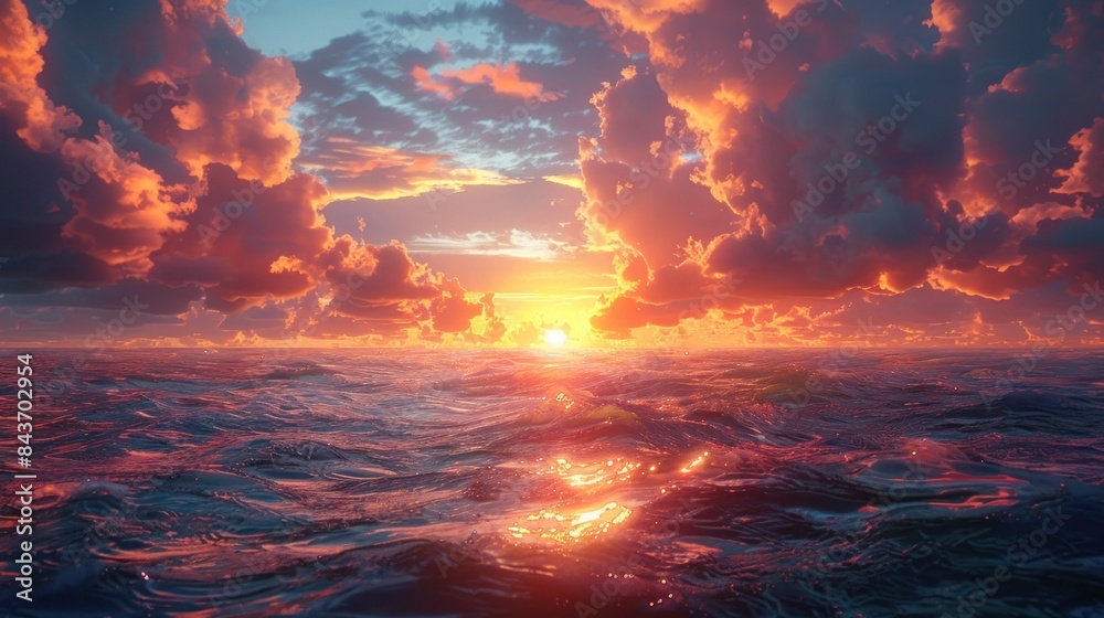 beautiful sunset over the ocean and visible orange clouds beautiful sunset over the ocean and visible orange clouds