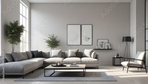 Photo interior modern design room 3D illustration