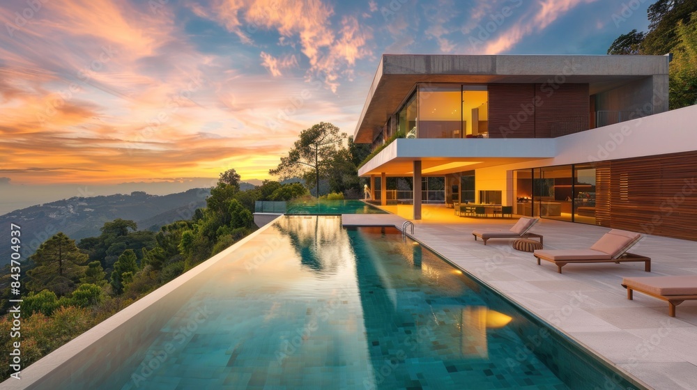 Fototapeta premium A house with a modern pool.
