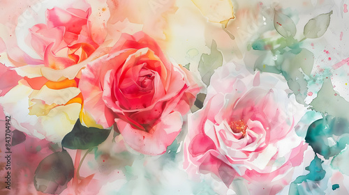 vibrant watercolor roses bloom in harmony, evoking tranquility. generative ai