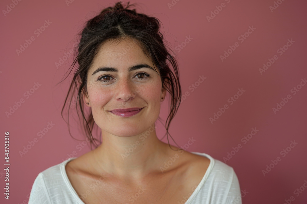 A close up portrait of a young woman with a subtle smile A close up portrait of a young woman with a subtle smile