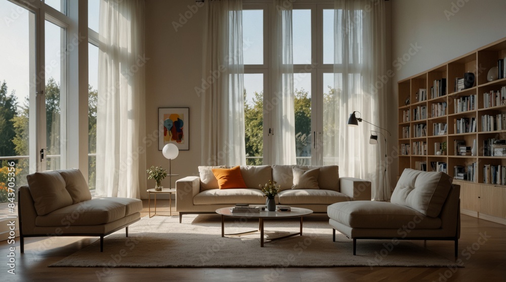 Fototapeta premium minimalist modern living room influenced by the contemporary elegance