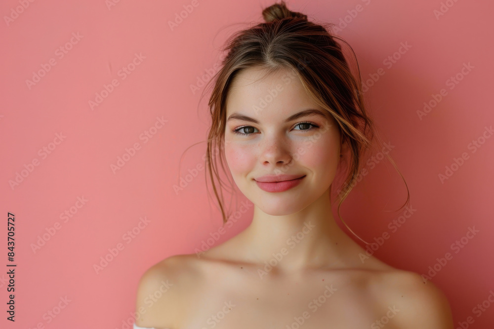 A close up portrait of a young woman with a subtle smile A close up portrait of a young woman with a subtle smile