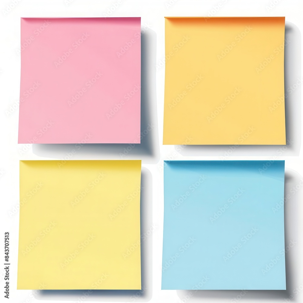 Fototapeta premium Four colorful sticky notes isolated on white background.
