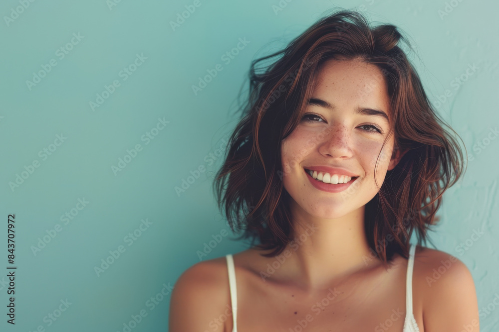 A close up portrait of a young woman with a subtle smile A close up portrait of a young woman with a subtle smile