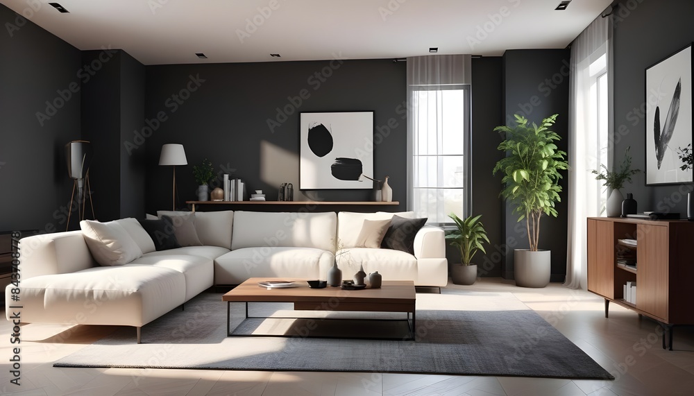 Photo interior modern design room 3D illustration Photo interior modern design room 3D illustration