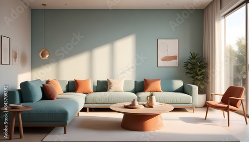 Photo interior modern design room 3D illustration