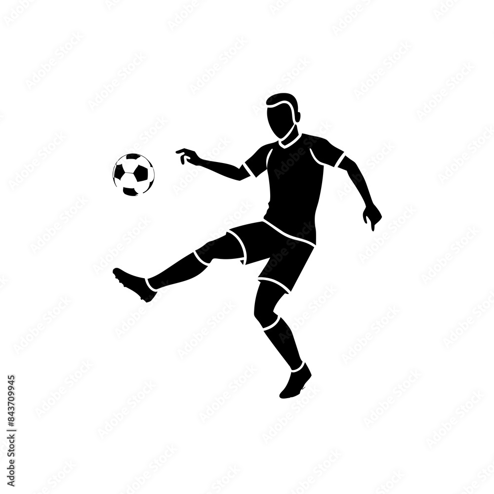 beautiful graphic black silhouette of a football player with a ball