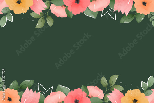 Vector illustration spring background with watercolor flowers and leaves.
