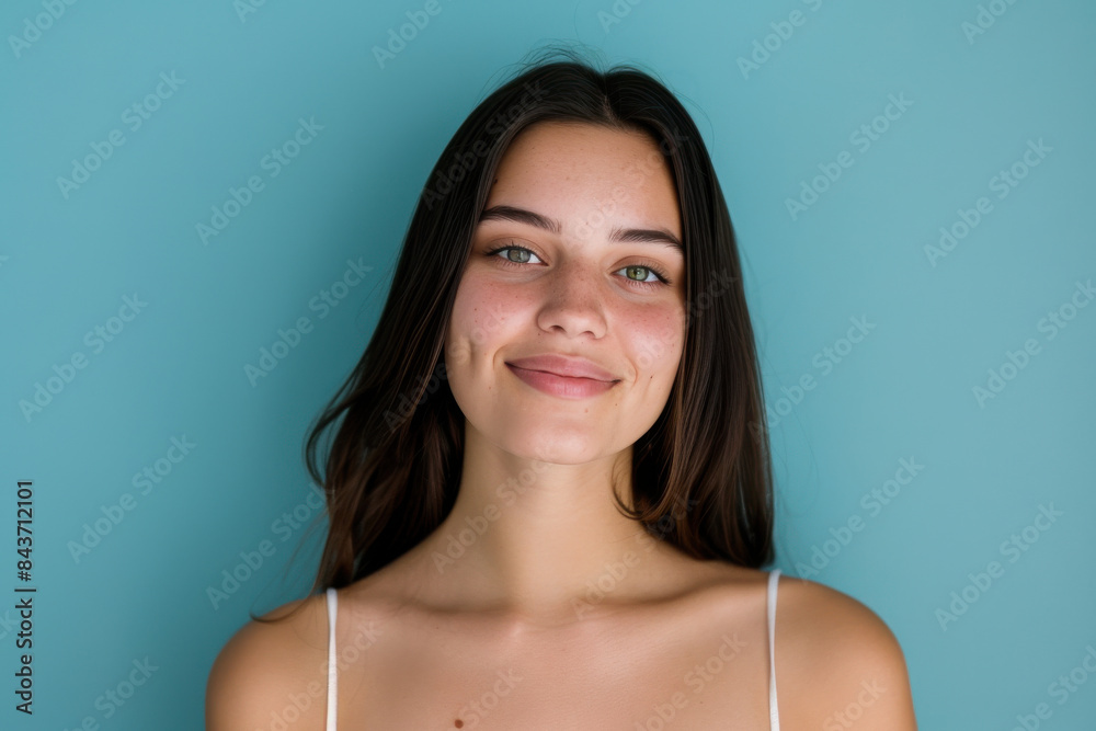 A close up portrait of a young woman with a subtle smile A close up portrait of a young woman with a subtle smile