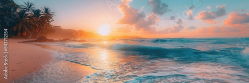 Serene Beach with Crystal Clear Water and Sunset