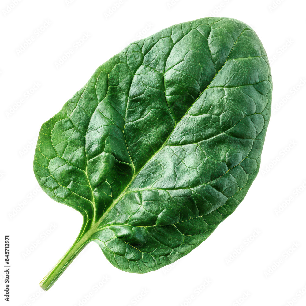 Close-up image of a fresh green spinach leaf isolated on white background. Close-up image of a fresh green spinach leaf isolated on white background.