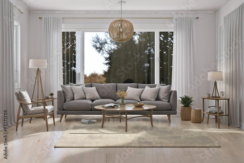 modern living room interior beautifulmodern living room interior beautiful, Contemporary neutral colors minimalist interior, home mockup , 3d render photo