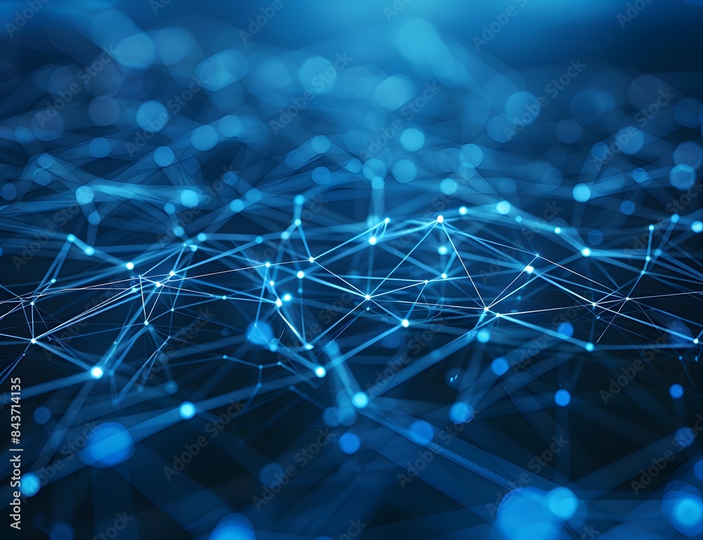 Obraz premium Abstract blue background with glowing connections and lines forming a network structure, in the style of technology concept 