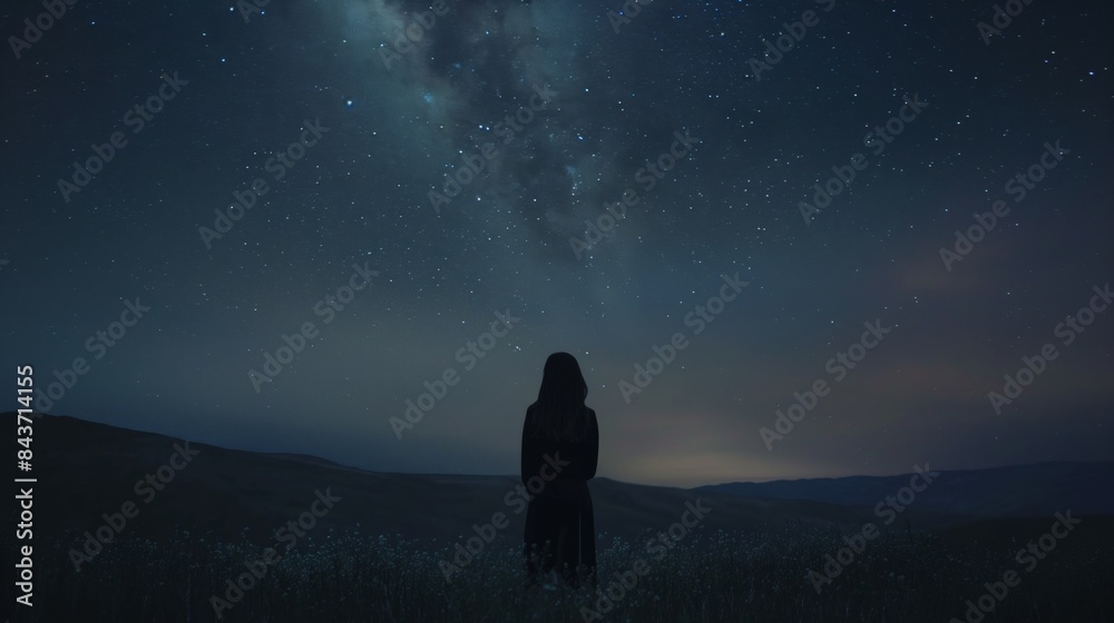Silhouette of a person gazing at the night sky with the milky way visible. Silhouette of a person gazing at the night sky with the milky way visible.