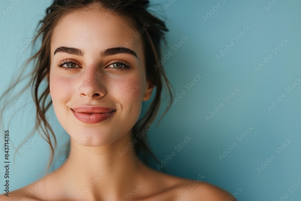 A close up portrait of a young woman with a subtle smile A close up portrait of a young woman with a subtle smile