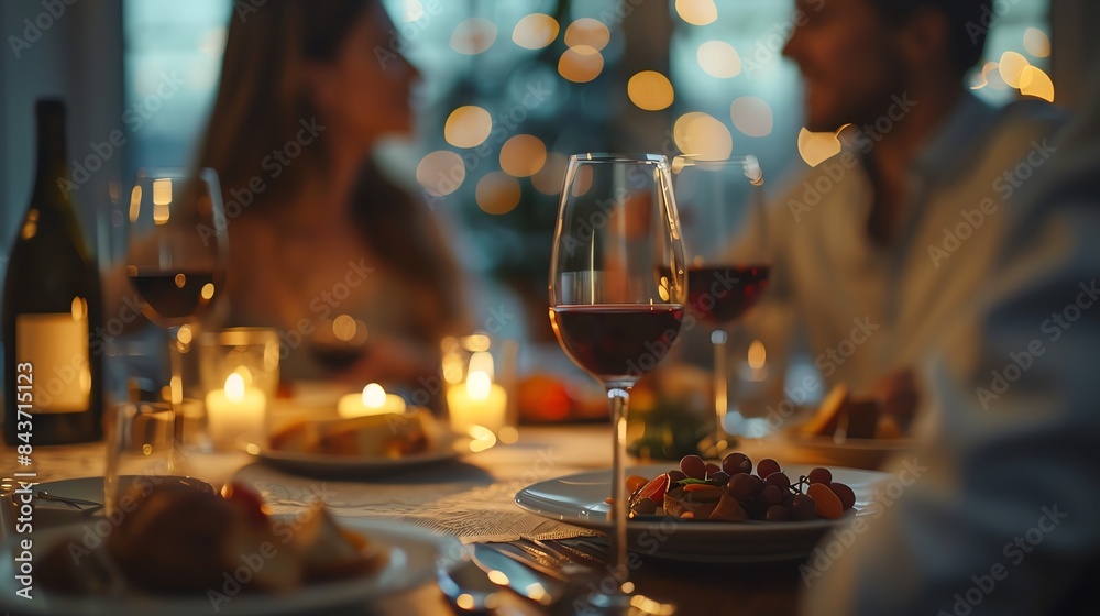 Closeup of a dinner table with delicious food and friends enjoying a meal. Closeup of a dinner table with delicious food and friends enjoying a meal.