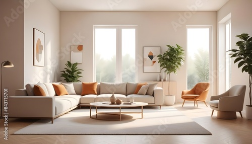 Photo interior modern design room 3D illustration