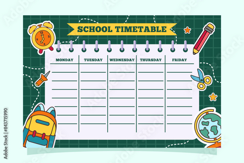 Back to School Time Table Template Vector