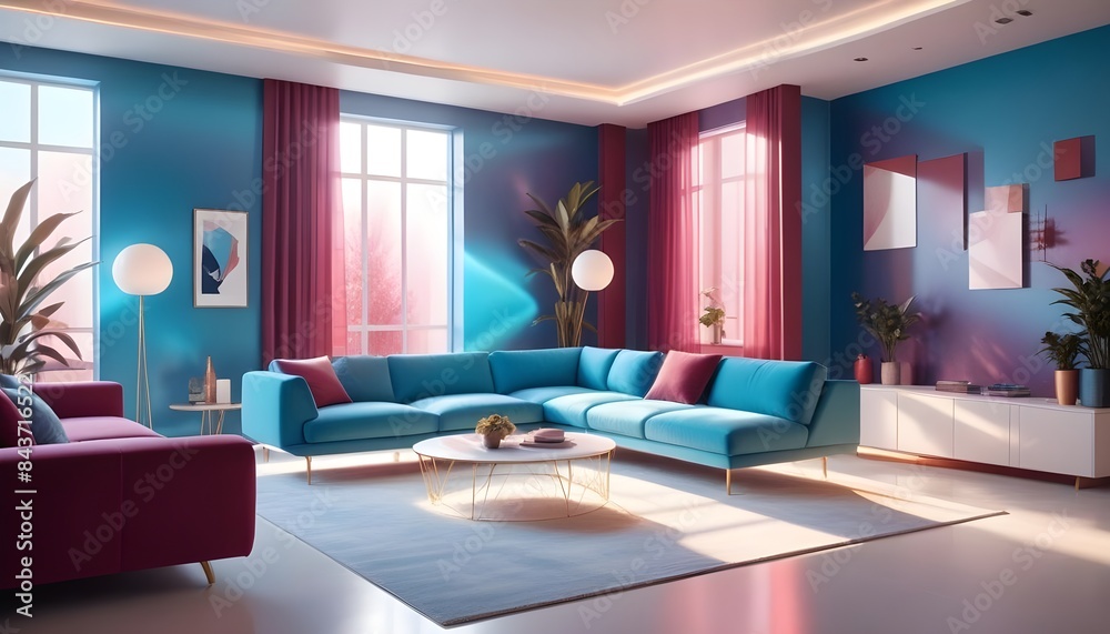 Photo interior modern design room 3D illustration Photo interior modern design room 3D illustration